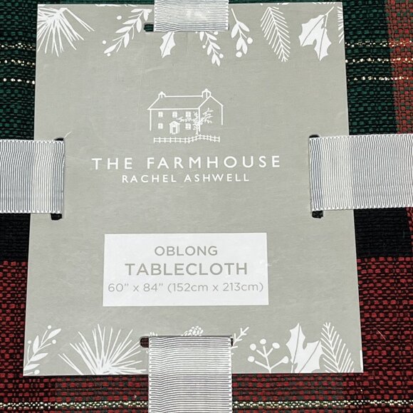 Rachel Ashwell The Farmhouse Tablecloth Red Green Plaid Oblong 60x84 Holiday - Picture 3 of 6